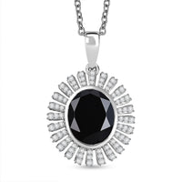 Thai Black Spinel and White Zircon 5.00 ctw Starburst Pendant Necklace 20 Inches in Stainless Steel
