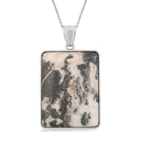 Plain Rectangle Inlay Frame Pink Zebra Jasper Pendant in Silvertone with Stainless Steel Necklace (20 Inches) 94.00 ctw