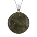 Inlay Frame Round Hand-Polished Labradorite 59.00 ctw Pendant in Silvertone with Stainless Steel Necklace (20 Inches) - Sticky add to cart bar