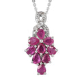 Premium Mozambique Ruby and Natural White Zircon Cluster Pendant Necklace 20 Inches in Platinum Over Sterling Silver 1.90 ctw - Sticky add to cart bar