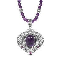Amethyst and Orissa Rhodolite Garnet Pendant with Beaded Necklace 20 Inches in Sterling Silver 90.50 ctw