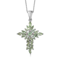 Merelani Mint Garnet Cross Pendant Necklace 20 Inches in Platinum Over Sterling Silver 2.50 ctw