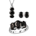 DOORBUSTER Elite Shungite 3 Stone Ring (Size 7.0), Stud Earrings and Pendant Necklace 20 Inches in Platinum Over Sterling Silver and Stainless Steel 3.25 ctw - Sticky add to cart bar