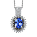 D'Joy Premium Tanzanite, Natural Champagne and White Diamond 1.80 ctw Sunburst Pendant Necklace 20 Inches in Rhodium Over Sterling Silver - Sticky add to cart bar