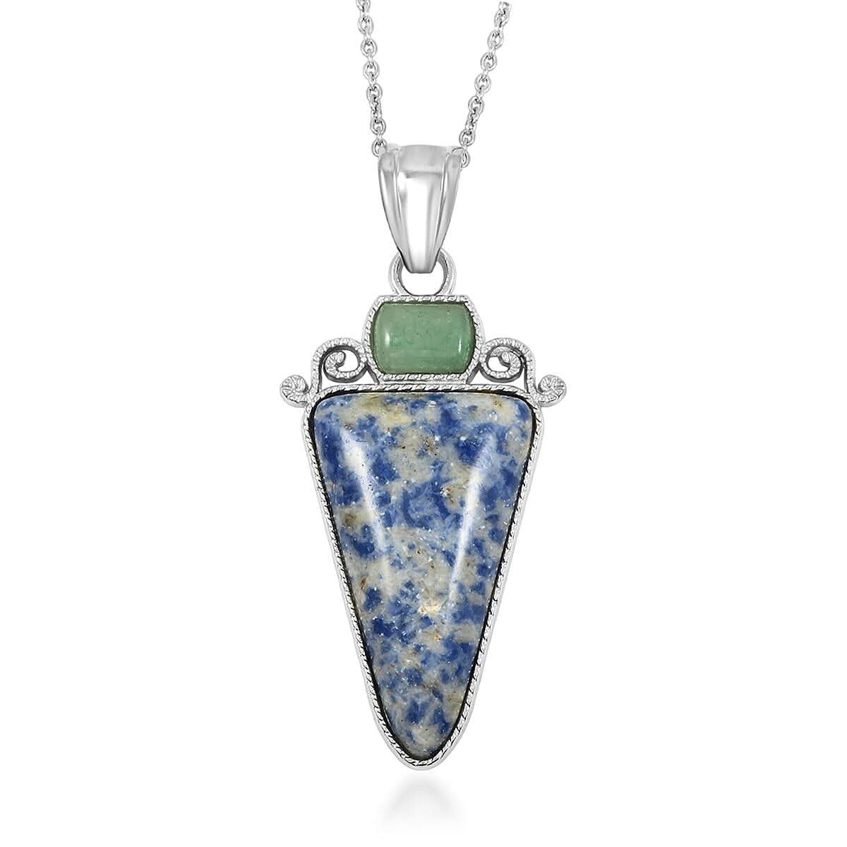 Center Stone Color Varies Inlay Frame Southwest Arrowhead Brazil Sodalite 17.00 ctw Pendant in Silvertone with Stainless Steel Necklace (20 Inches)