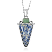 Center Stone Color Varies Inlay Frame Southwest Arrowhead Brazil Sodalite 17.00 ctw Pendant in Silvertone with Stainless Steel Necklace (20 Inches)