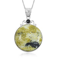 Plain Coyote Moon & Sun Yellow Turquoise Jasper 44.00 ctw Pendant in Silvertone with Stainless Steel Necklace (20 Inches) - Sticky add to cart bar
