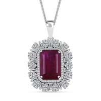 D'Joy Premium Niassa Ruby (FF) and Moissanite 14.40 ctw Firecracker Pendant Necklace in Rhodium Over Sterling Silver 20 Inches