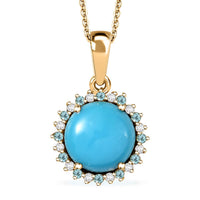 D'Joy Sleeping Beauty Turquoise, AAA Paraiba Tourmaline and Diamond 2.85 ctw Ocean Empress Pendant Necklace in 18K Vermeil Yellow Gold Over Sterling Silver 20 Inches
