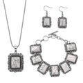 3pcs Set - White Howlite Earrings, Bracelet (6.50-8.0In) and Necklace (20 Inches) in Silvertone 150.00 ctw - Sticky add to cart bar