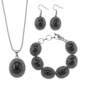 3pcs Set - Black Obsidian Earrings, Bracelet (6.50-8.0In) and Necklace (20 Inches) in Silvertone 150.00 ctw - Sticky add to cart bar