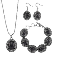 3pcs Set - Black Obsidian Earrings, Bracelet (6.50-8.0In) and Necklace (20 Inches) in Silvertone 150.00 ctw
