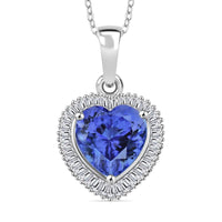 Luxoro Premium Tanzanite and G-H I2 Diamond Heart Pendant Necklace 20 Inches in 14K White Gold 2.40 ctw