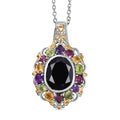 Karis Thai Black Spinel and Multi Gemstone 6.90 ctw Celestial Garden Pendant in 18K YG Plated and Platinum Bond with Stainless Steel Necklace 20 Inches - Sticky add to cart bar