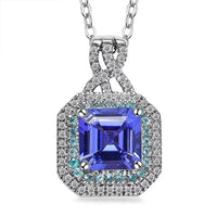Rhapsody AAAA Tanzanite, Paraiba Tourmaline and E-F VS Diamond 3.20 ctw Midnight Deco Pendant Necklace in 950 Platinum 20 Inches