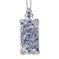 D'Joy Tanzanite 4.10 ctw Art Deco Pendant Necklace 20 Inches in Rhodium Over Sterling Silver