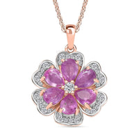 D'Joy Ilakaka Hot Pink Sapphire (FF) and White Zircon 4.00 ctw Floret Glow Pendant Necklace in 18K Vermeil Rose Gold Over Sterling Silver 20 Inches