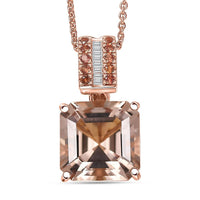 Luxoro Asscher Cut AAA Marropino Morganite, Padparadscha Sapphire and I2 Diamond 6.20 ctw Desert Rose Pendant Necklace in 14K Rose Gold 20 Inches