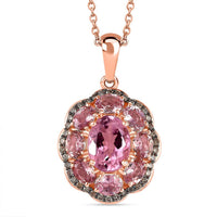 Luxoro Premium Blush Tourmaline and Natural Champagne Diamond 2.80 ctw Blush Bloom Pendant Necklace 20 Inches in 10K Rose Gold