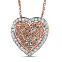 D'Joy Natural Champagne Diamond 1.00 ctw Romantic Heart Pendant Necklace in 18K Vermeil Rose Gold Over Sterling Silver 20 Inches