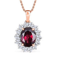 Luxoror AAA Radiant Ember Garnet and I2 Diamond 2.45 ctw Fire and Grace Pendant Necklace 20 Inches in 10K Rose Gold