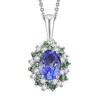 D'Joy Tanzanite and Multi Gemstone 1.10 ctw Blooming Flower Pendant Necklace 20 Inches in Rhodium Over Sterling Silver