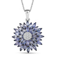 D'Joy Tanzanite and Moissanite 3.15 ctw Blue Dahlia Flower Pendant Necklace in Rhodium Over Sterling Silver 20 Inches - Sticky add to cart bar