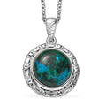 EverTrue Chrysocolla 8.70 ctw Texture Pendant in Platinum Bond with Stainless Steel Necklace 20 Inches - Sticky add to cart bar