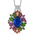 D'Joy Kashmir Kyanite and Multi Gemstone 7.75 ctw Mystic Garden Pendant Necklace in Rhodium Over Sterling Silver 20 Inches - Sticky add to cart bar