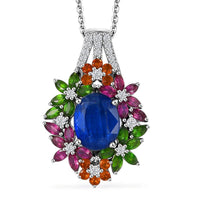 D'Joy Kashmir Kyanite and Multi Gemstone 7.75 ctw Mystic Garden Pendant Necklace in Rhodium Over Sterling Silver 20 Inches