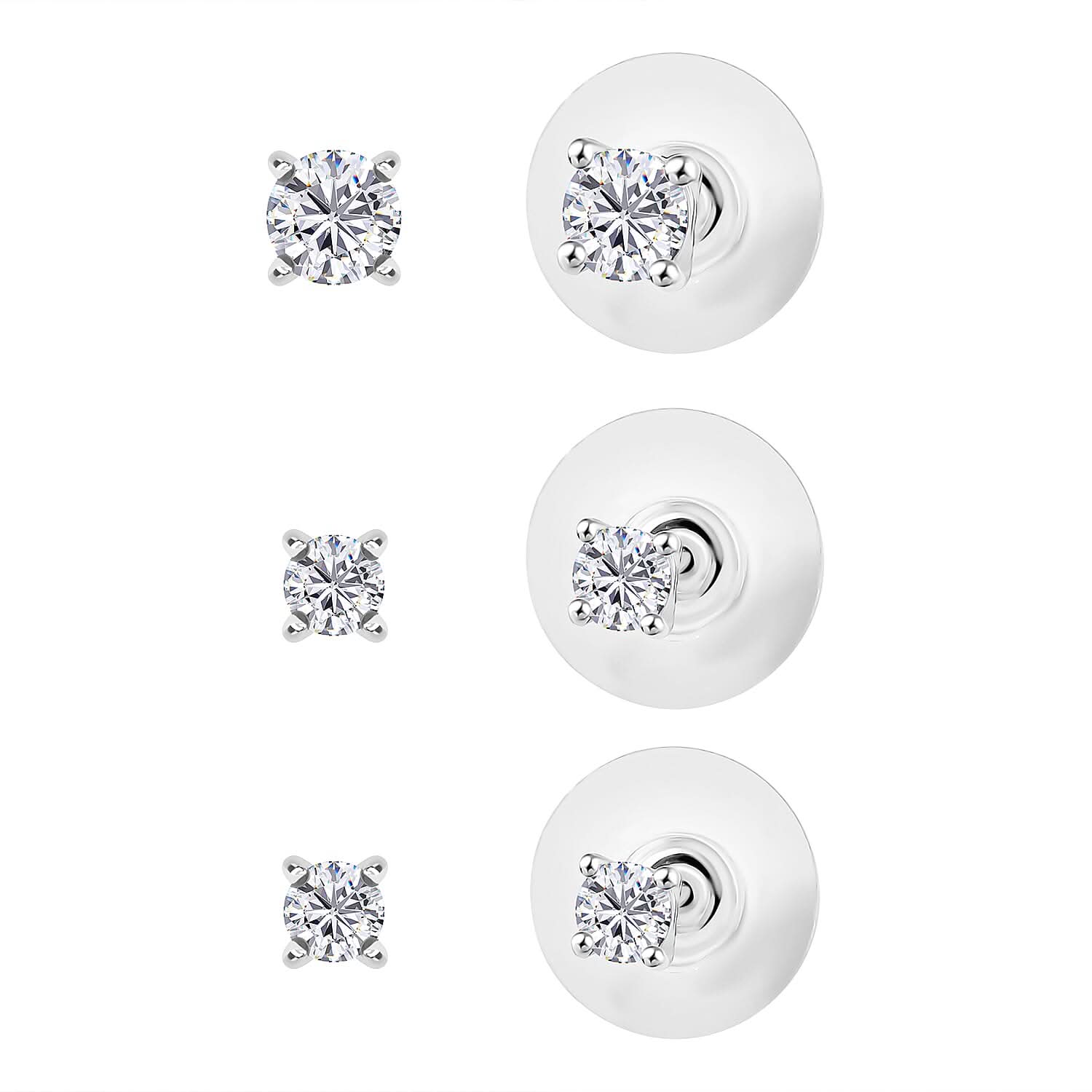 D'Joy Set of 3 Moissanite 2.85 ctw Stud Earrings in Rhodium Over Sterling Silver