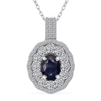 Premium Kanchanaburi Blue Sapphire and Luxuriant Lab Grown Diamond SI 1.65 ctw Crown Radiance Pendant Necklace in 10K White Gold 18 Inches