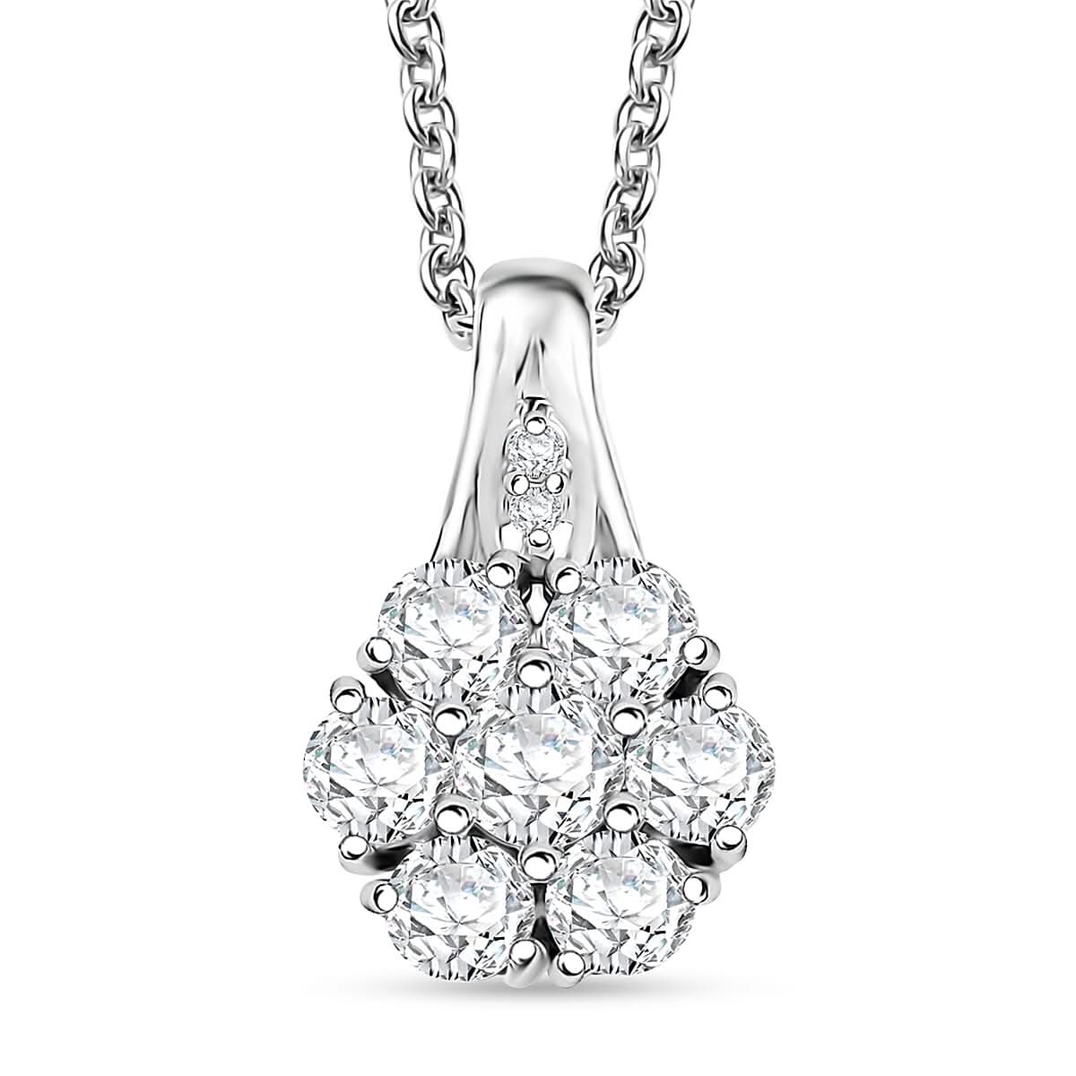 D'Joy Moissanite 1.35 ctw Pendant Necklace in Rhodium Over Sterling Silver 20 Inches