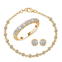 Luxuriant Lab Grown Diamond SI-I1 2.80 ctw Ring (Size 6.0) and Stud Earrings and Linking Bracelet (7.25In) in Rhodium Over Sterling Silver