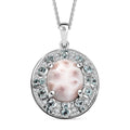 D'Joy Pink Natrolite and Multi Gemstone 5.10 ctw Art Deco Pendant Necklace 20 Inches in Rhodium Over Sterling Silver - Sticky add to cart bar