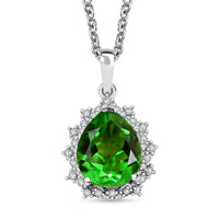 D'Joy Chartreuse Quartz (Triplet) and White Zircon 5.15 ctw Leaves Pendant in Platinum Over Sterling Silver with Stainless Steel Necklace 20 Inches