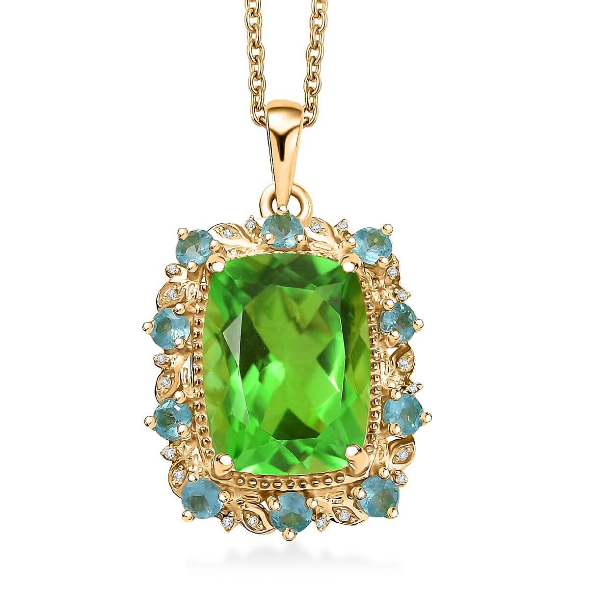 EverTrue Chartreuse Quartz (Triplet) and Multi Gemstone 12.50 ctw Rainforest Radiance Pendant in 18K YG Plated with Stainless Steel Necklace 20 Inches