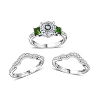 D'Joy 120 Facet Moissanite and Chrome Diopside 4.10 ctw Stackable Ring in Rhodium Over Sterling Silver (Size 6.0)