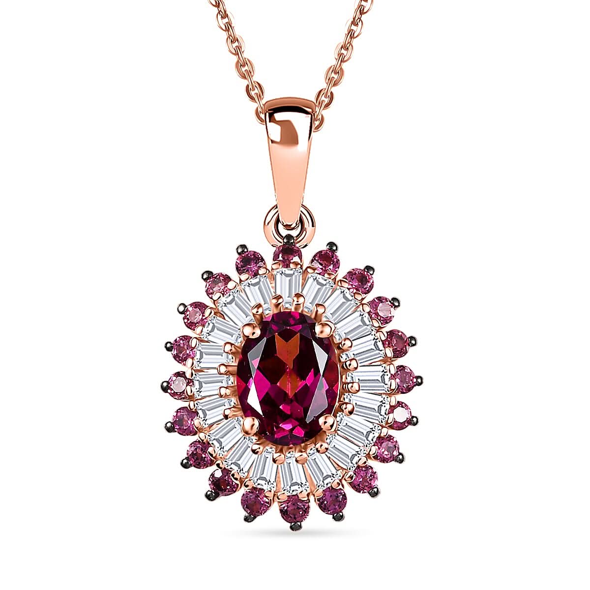 D'Joy Premium Tanzanian Wine Garnet and Multi Gemstone 3.00 ctw Crown Blaze Pendant Necklace in 18K Vermeil Rose Gold Over Sterling Silver 20 Inches