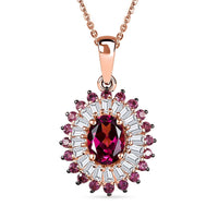 D'Joy Premium Tanzanian Wine Garnet and Multi Gemstone 3.00 ctw Crown Blaze Pendant Necklace in 18K Vermeil Rose Gold Over Sterling Silver 20 Inches