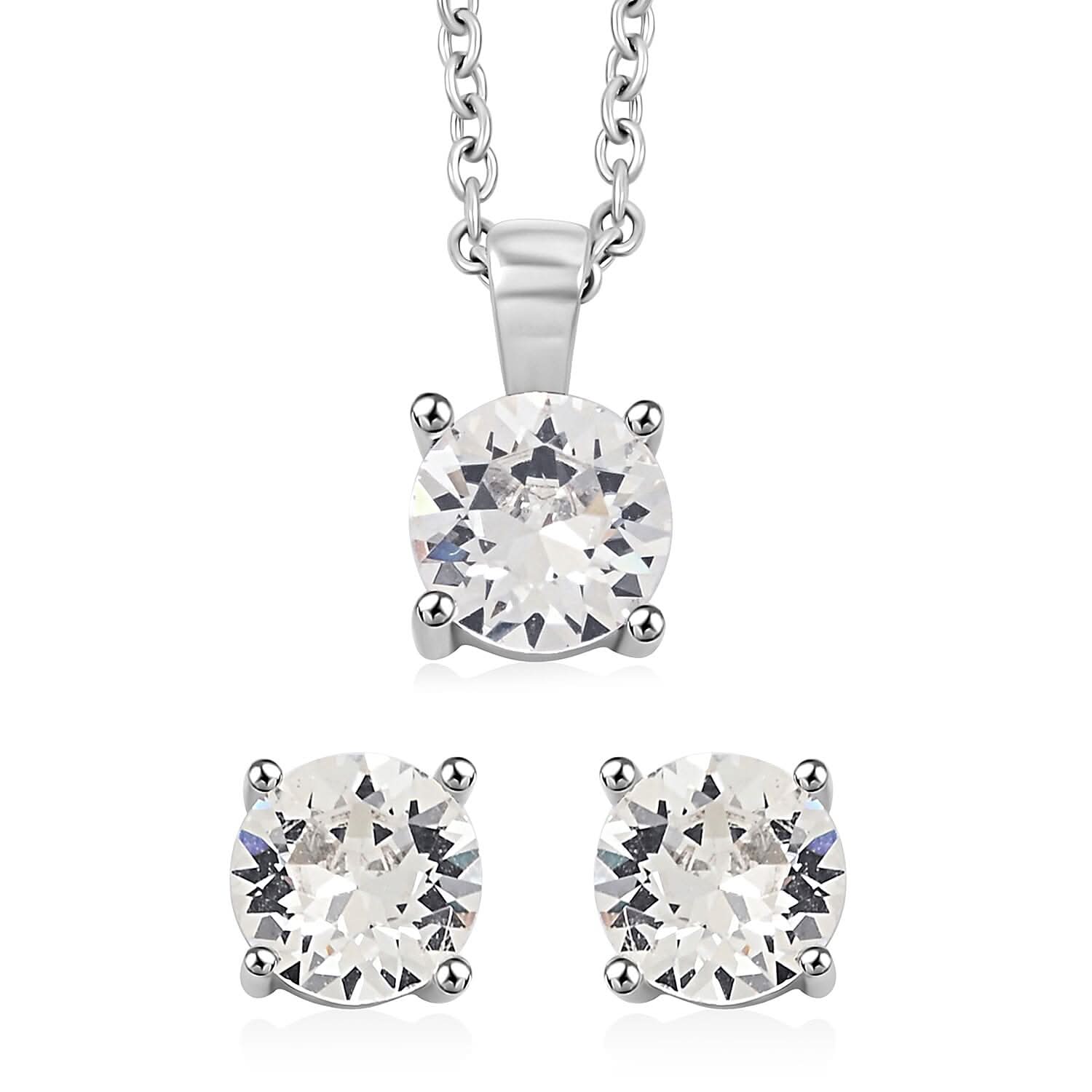 J Francis Embellished with Crystal by Swarovski Stud Earrings and Pendant Necklace (20 Inches) in Stainless Steel