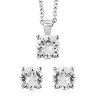 J Francis Embellished with Crystal by Swarovski Stud Earrings and Pendant Necklace (20 Inches) in Stainless Steel