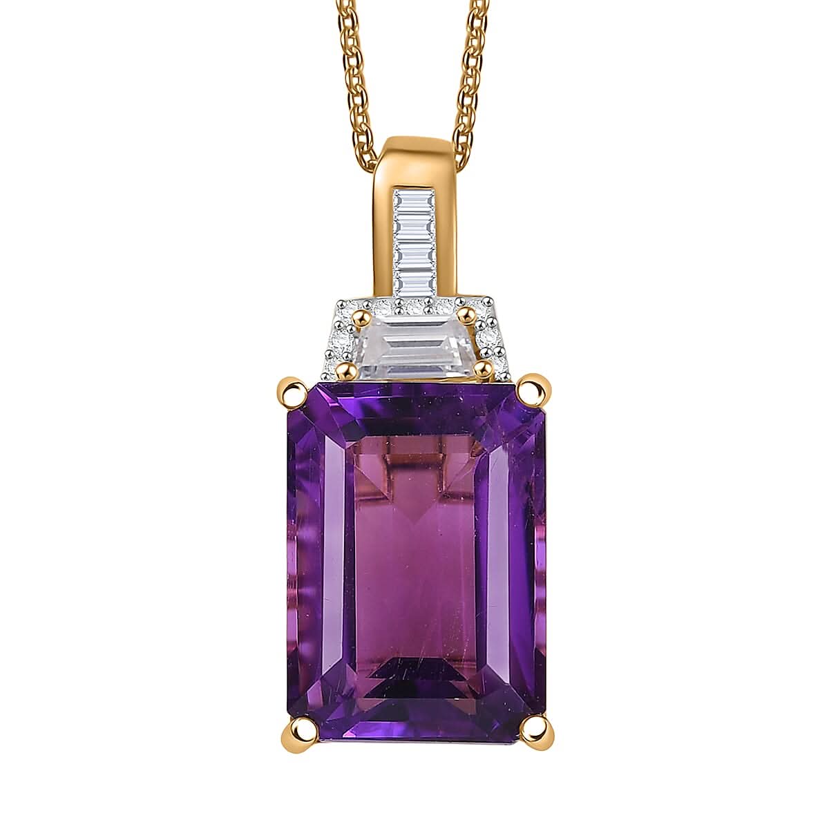 D'Joy Lusaka Amethyst, Moissanite Pendant Necklace (20 Inches) in 18K Vermeil YG Over Sterling Silver 8.20 ctw