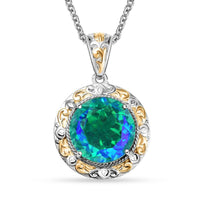 EverTrue Peacock Quartz (Triplet) 11.65 ctw Royal Peacock Crest Two-Tone Pendant in 18K YG Plated and Platinum Bond with Stainless Steel Necklace 20 Inches
