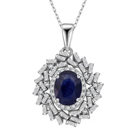 D'Joy Masoala Sapphire (D), Moissanite Pendant Necklace (20 Inches) in Rhodium Over Sterling Silver 3.65 ctw