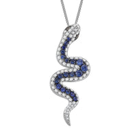 D'Joy Ceylon Blue Sapphire, Multi Gemstone Serpent Pendant Necklace (18 Inches) in Rhodium Over Sterling Silver 2.00 ctw