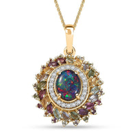 D'Joy Elysian Opal (Triplet) and Multi Gemstone 4.80 ctw Aurora Bloom Pendant Necklace in 18K Vermeil Yellow Gold Over Sterling Silver 20 Inches