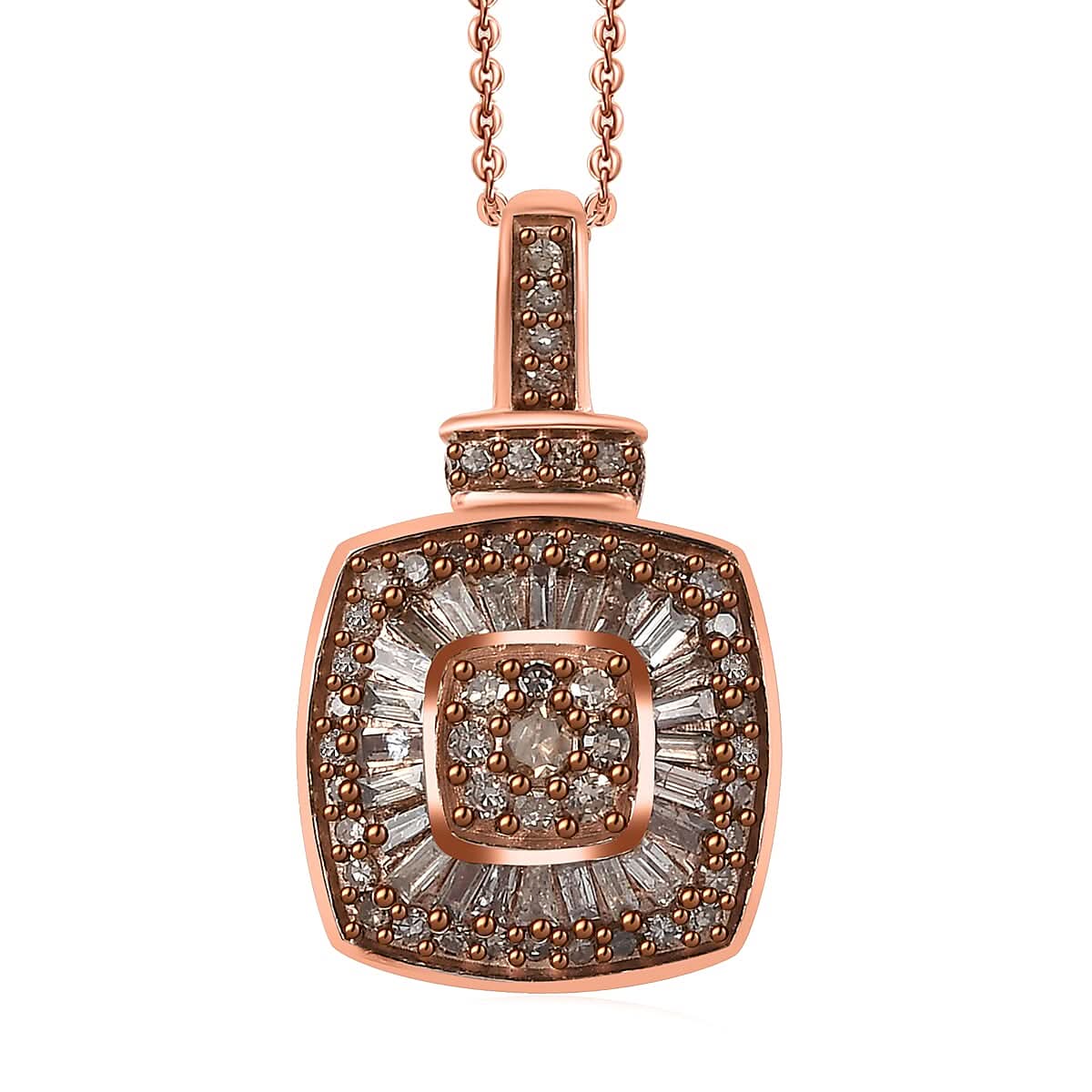 D'Joy Natural Champagne Diamond 0.50 ctw Art Deco Pendant Necklace 20 Inches in 18K Vermeil Rose Gold Over Sterling Silver