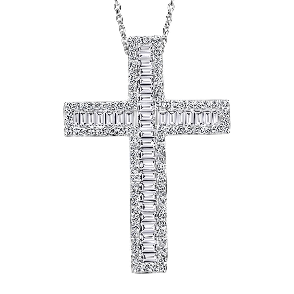 Luxuriant Lab Grown Diamond G-H SI 1.00 ctw Cross Pendant Necklace in Rhodium Over Sterling Silver 20 Inches