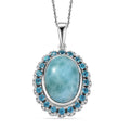 D’Joy Larimar, Multi Gemstone Pendant Necklace (20 Inches) in Rhodium Over Sterling Silver 8.00 ctw - Sticky add to cart bar